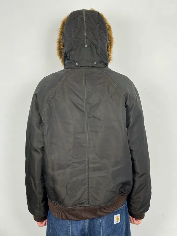 AW2003 Versace Dark Green Hooded Faux Fur Aviator Bomber Jacket GvEwafF 2