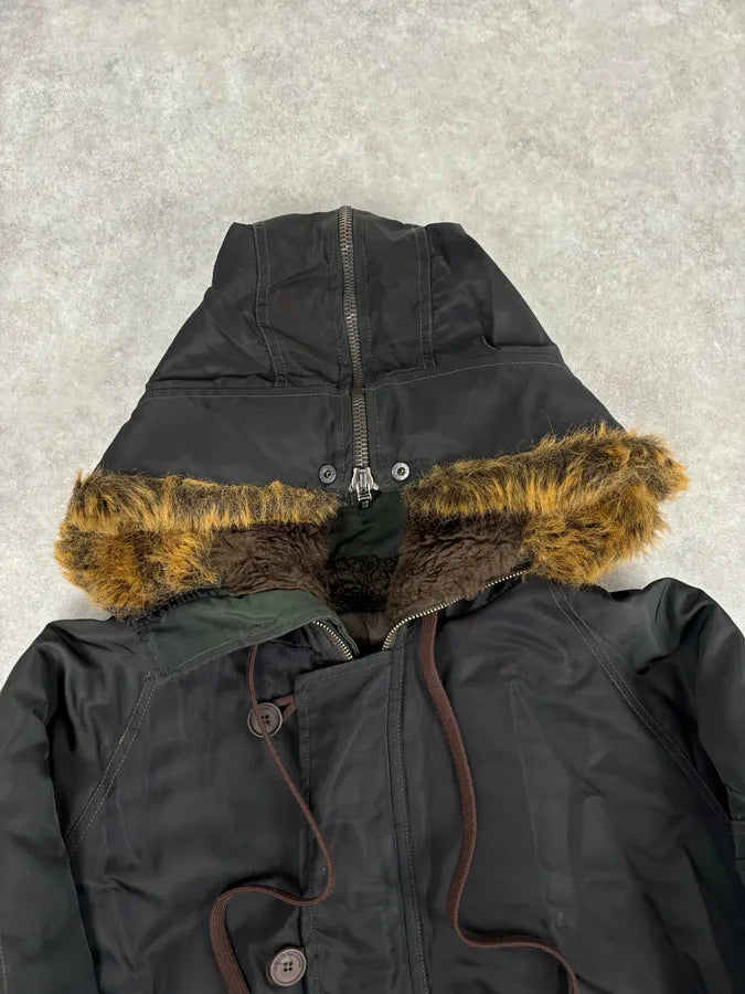 AW2003 Versace Dark Green Hooded Faux Fur Aviator Bomber Jacket GvEwafF 3
