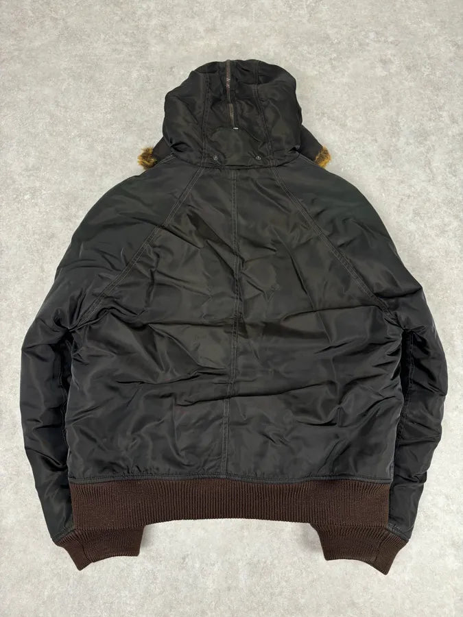 AW2003 Versace Dark Green Hooded Faux Fur Aviator Bomber Jacket GvEwafF 4