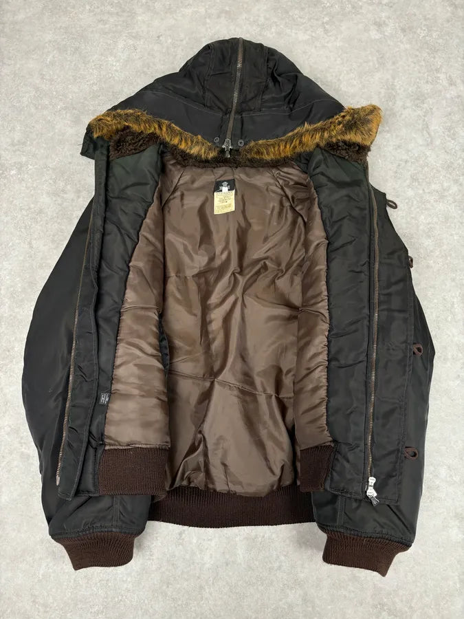 AW2003 Versace Dark Green Hooded Faux Fur Aviator Bomber Jacket GvEwafF 6