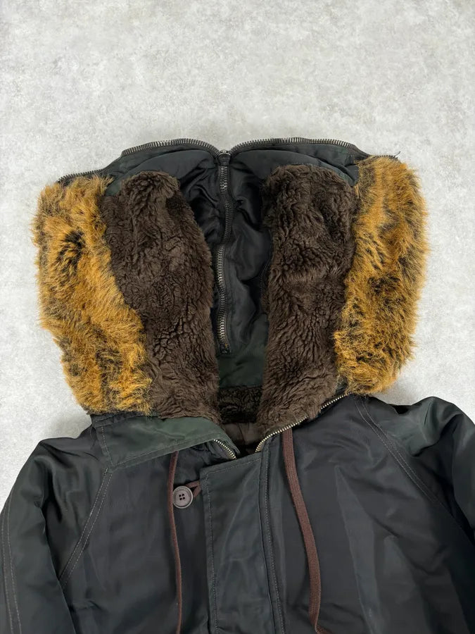 AW2003 Versace Dark Green Hooded Faux Fur Aviator Bomber Jacket GvEwafF 7