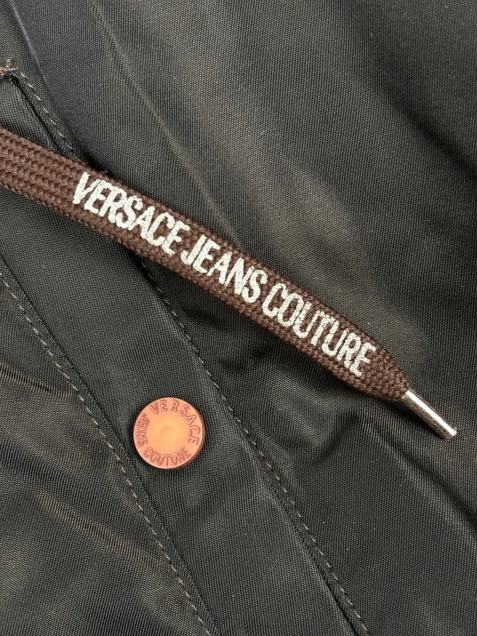 AW2003 Versace Dark Green Hooded Faux Fur Aviator Bomber Jacket GvEwafF 8
