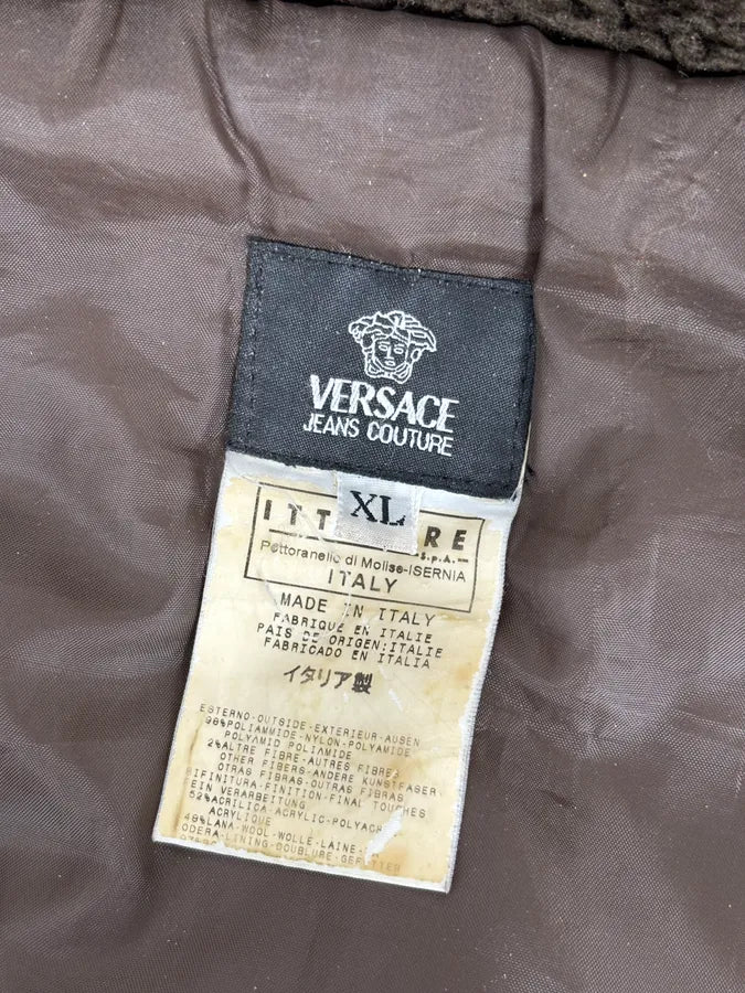 AW2003 Versace Dark Green Hooded Faux Fur Aviator Bomber Jacket GvEwafF 9