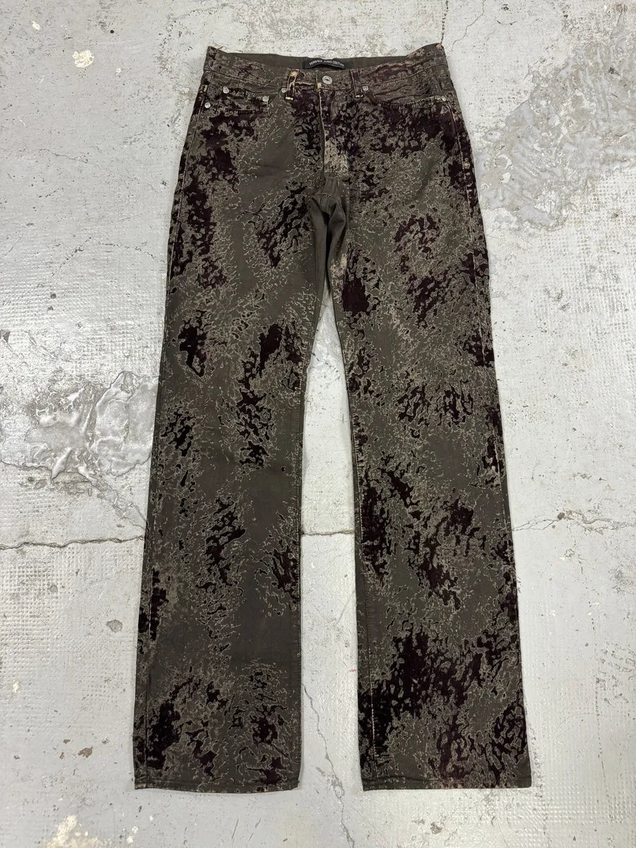 AW2003 Versace Green Velvet Red Blood Effect Pants DKLjdvf 0
