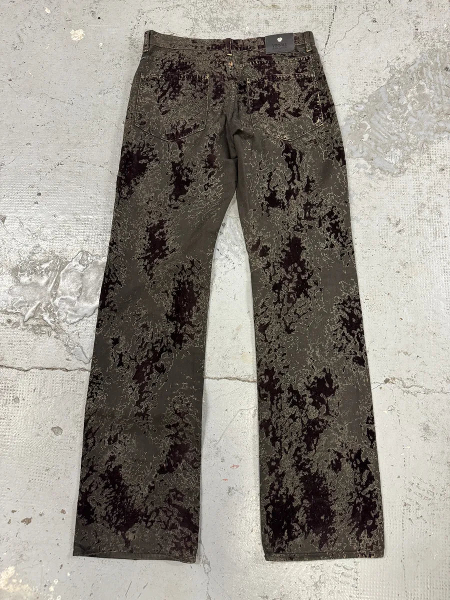 AW2003 Versace Green Velvet Red Blood Effect Pants DKLjdvf 1