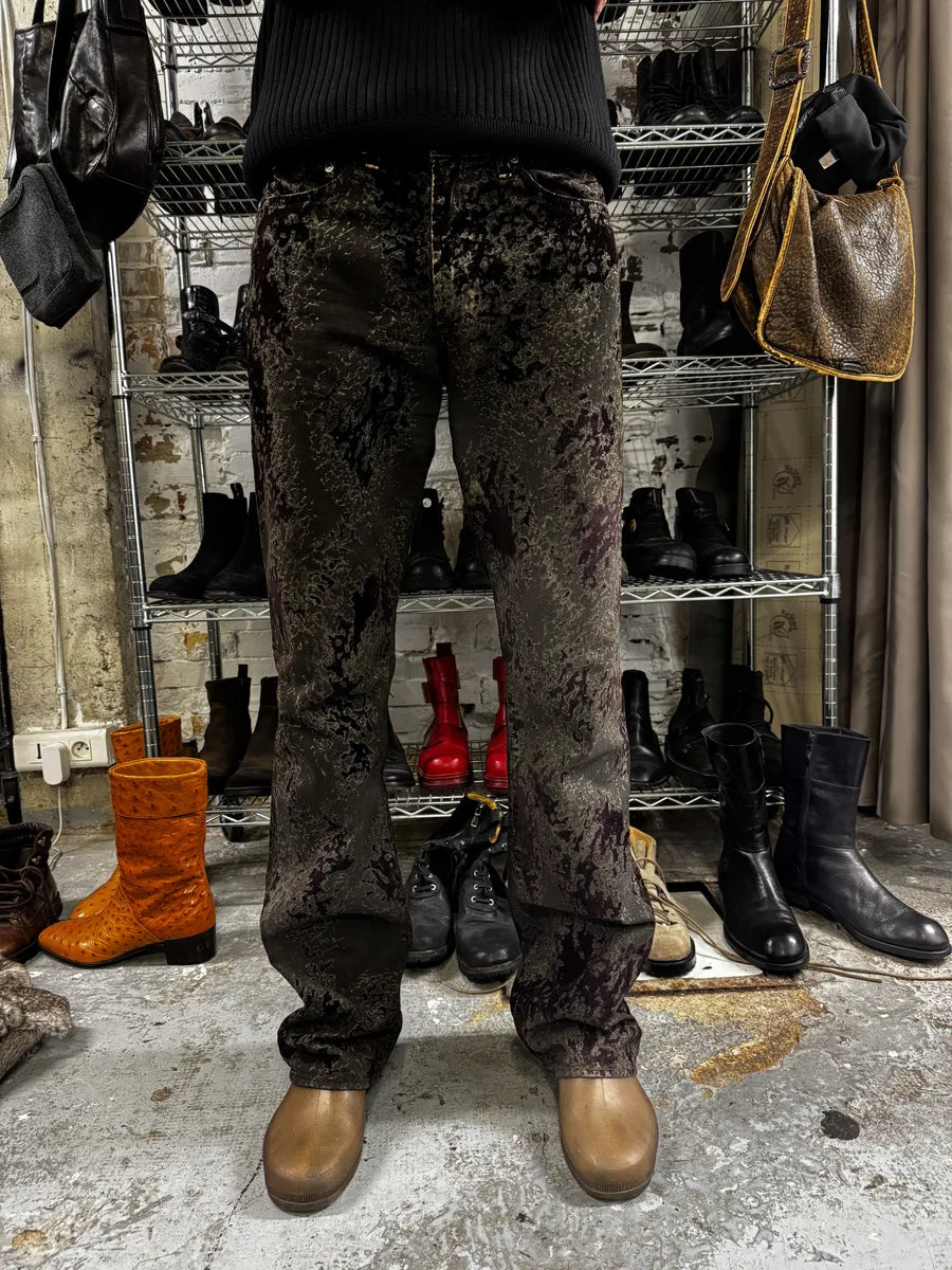 AW2003 Versace Green Velvet Red Blood Effect Pants DKLjdvf 2