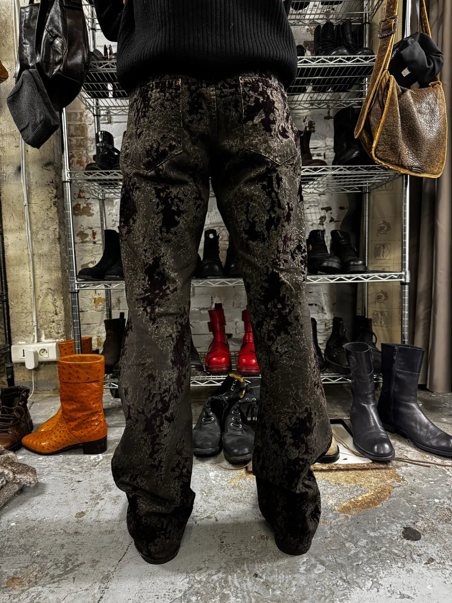 AW2003 Versace Green Velvet Red Blood Effect Pants DKLjdvf 3