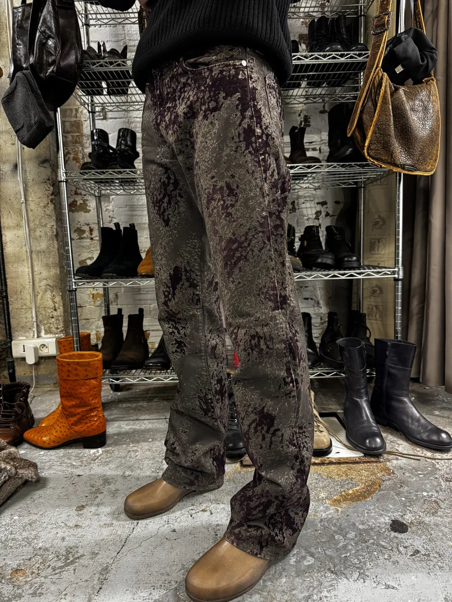 AW2003 Versace Green Velvet Red Blood Effect Pants DKLjdvf 4