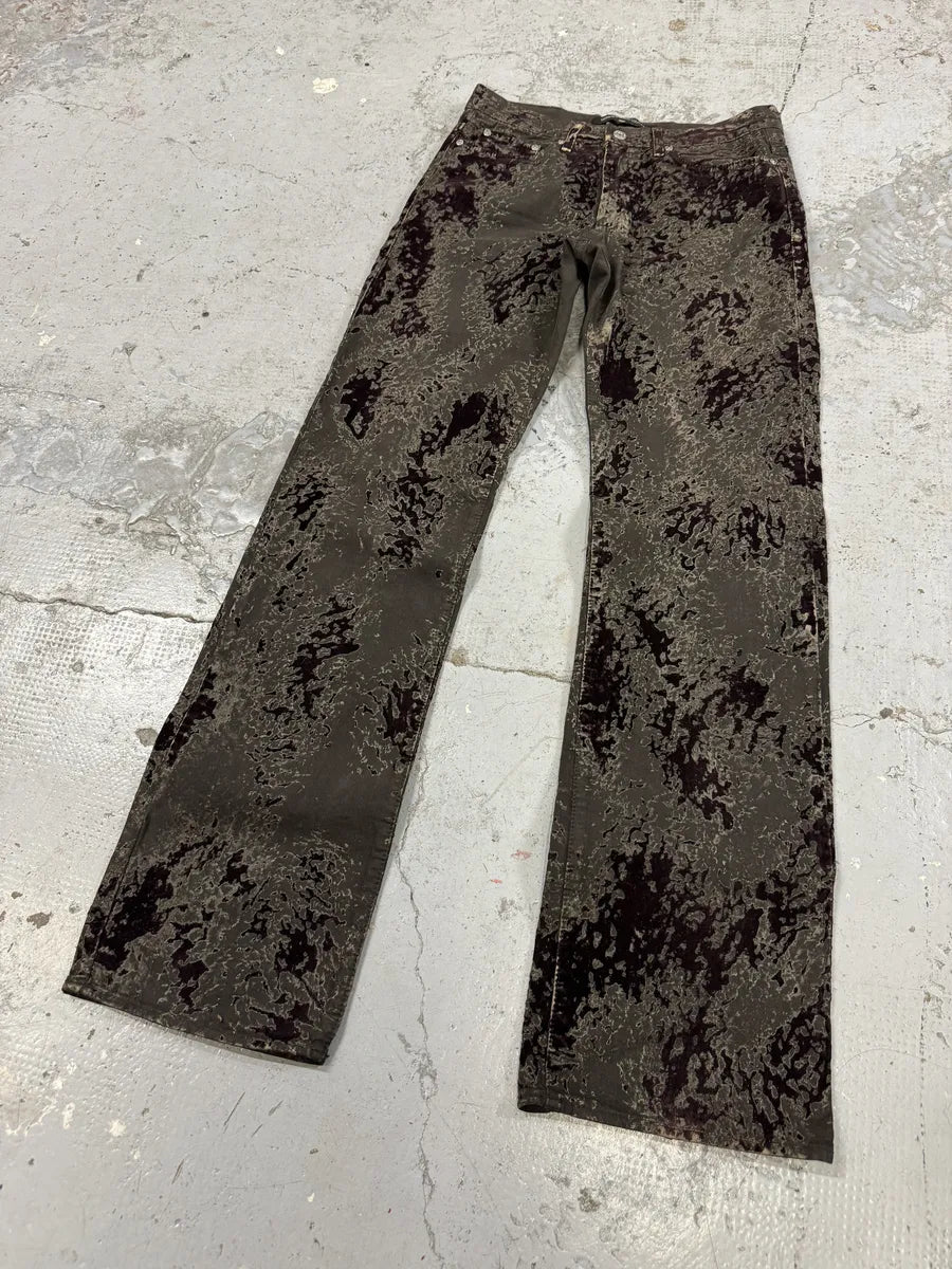 AW2003 Versace Green Velvet Red Blood Effect Pants DKLjdvf 5