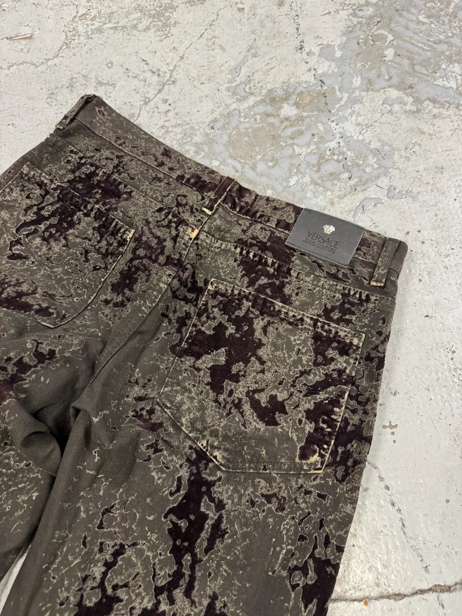 AW2003 Versace Green Velvet Red Blood Effect Pants DKLjdvf 6