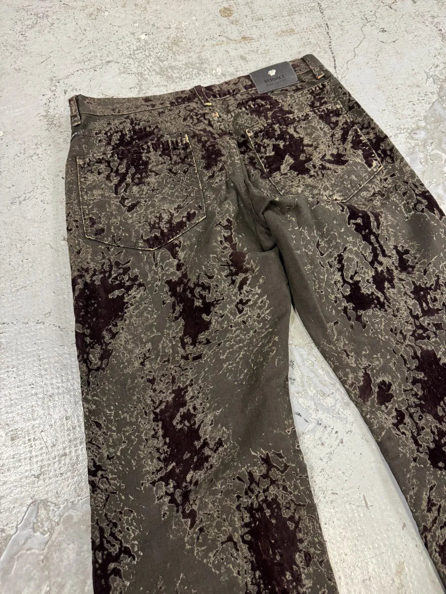 AW2003 Versace Green Velvet Red Blood Effect Pants DKLjdvf 7