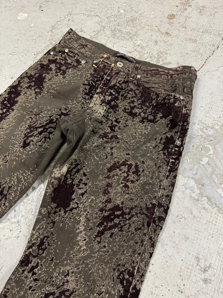 AW2003 Versace Green Velvet Red Blood Effect Pants DKLjdvf 8
