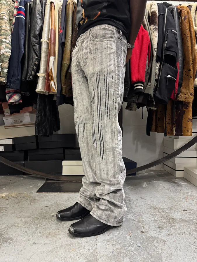 AW2003 Versace Raw Velvet Distressed Grey Pants WqofvDa 2