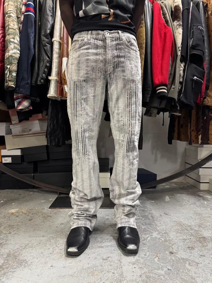 AW2003 Versace Raw Velvet Distressed Grey Pants WqofvDa 1