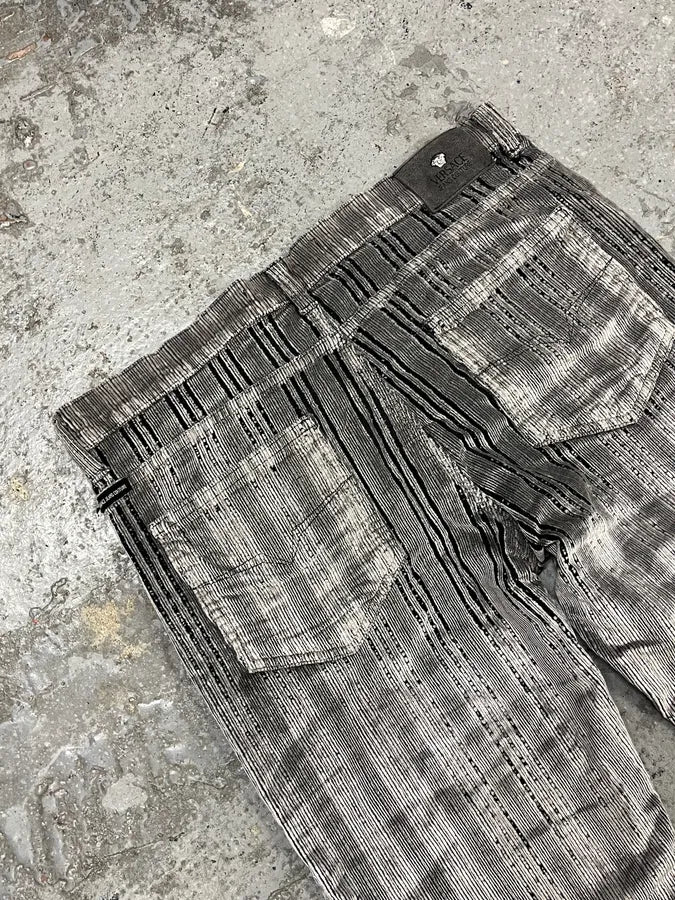 AW2003 Versace Raw Velvet Distressed Grey Pants WqofvDa 7