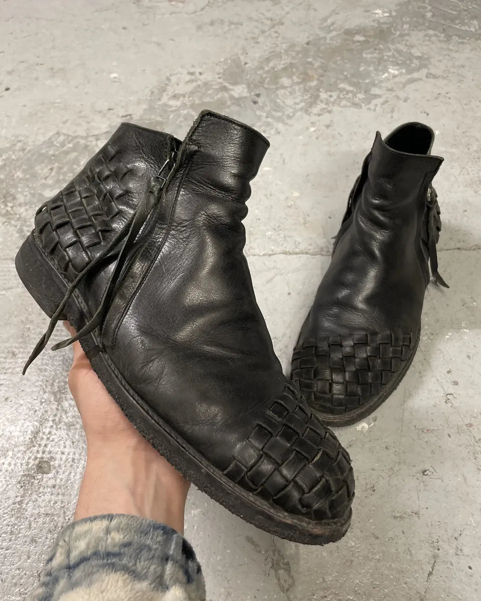 AW2003 Yohji Yamamoto Embossed Woven Black Leather Boots (44eu/us10) VtcrOWo 0
