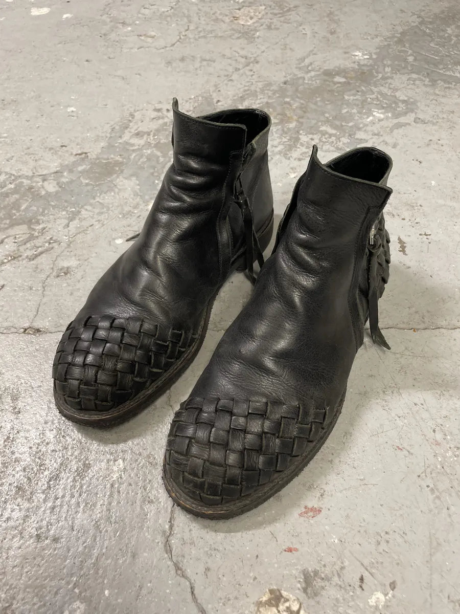 AW2003 Yohji Yamamoto Embossed Woven Black Leather Boots (44eu/us10) VtcrOWo 1