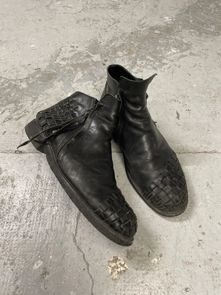 AW2003 Yohji Yamamoto Embossed Woven Black Leather Boots (44eu/us10) VtcrOWo 10