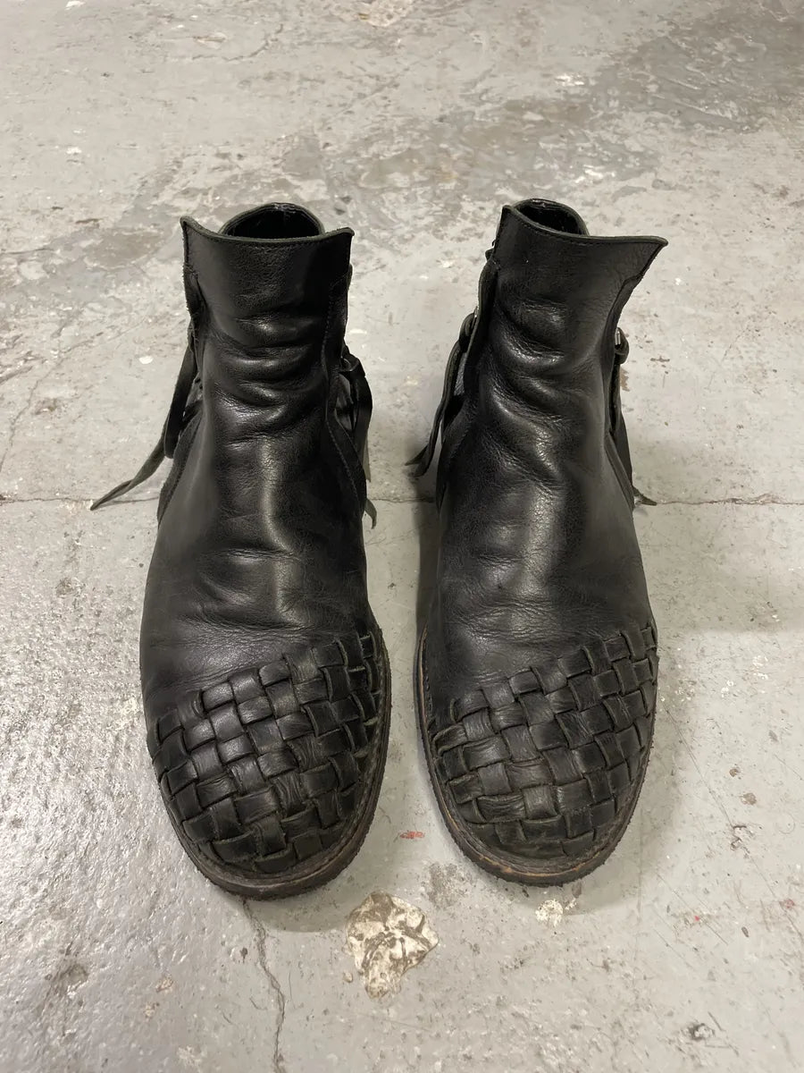 AW2003 Yohji Yamamoto Embossed Woven Black Leather Boots (44eu/us10) VtcrOWo 11