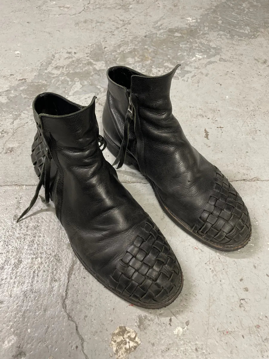 AW2003 Yohji Yamamoto Embossed Woven Black Leather Boots (44eu/us10) VtcrOWo 2