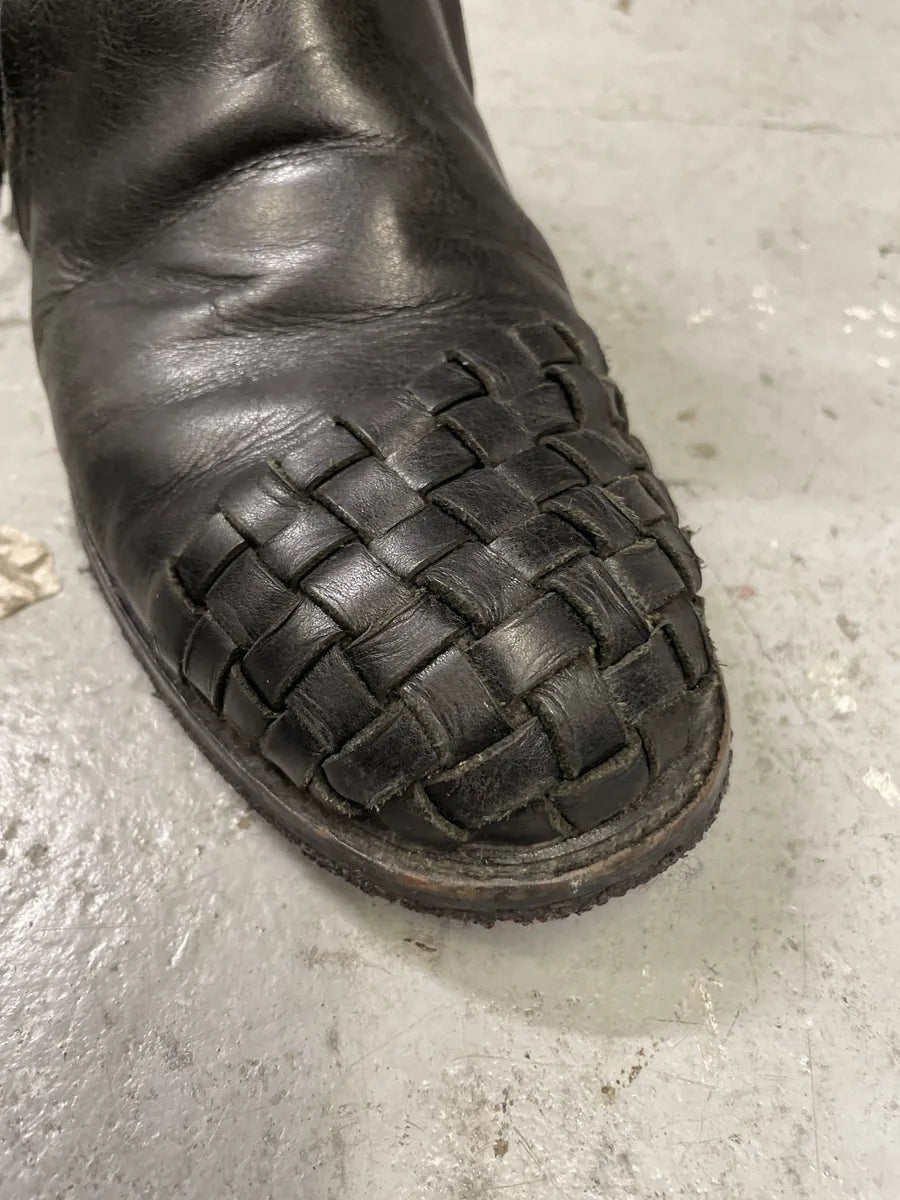 AW2003 Yohji Yamamoto Embossed Woven Black Leather Boots (44eu/us10) VtcrOWo 3