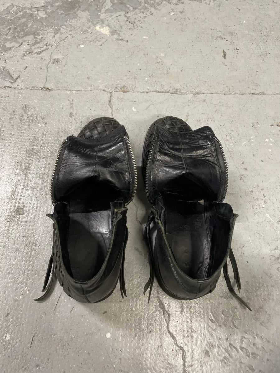 AW2003 Yohji Yamamoto Embossed Woven Black Leather Boots (44eu/us10) VtcrOWo 5