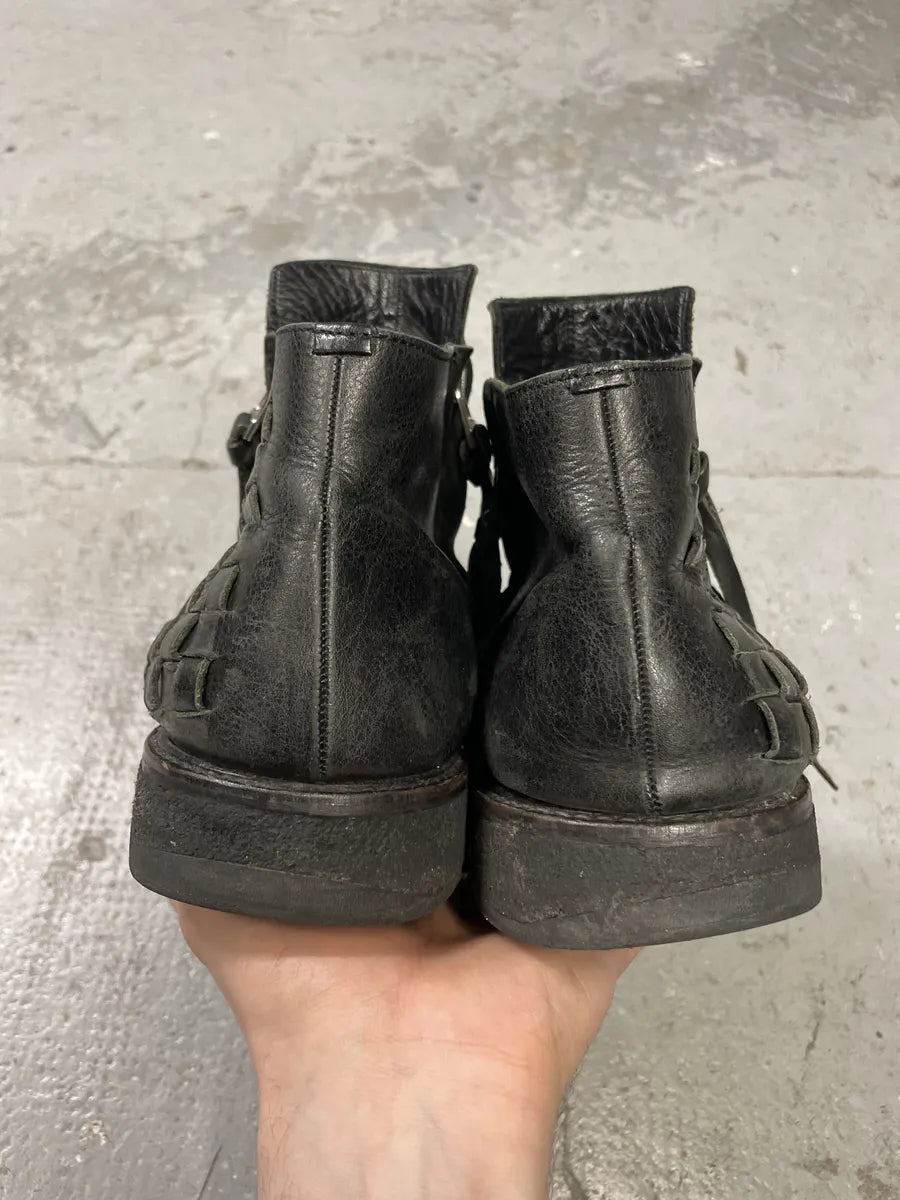 AW2003 Yohji Yamamoto Embossed Woven Black Leather Boots (44eu/us10) VtcrOWo 6