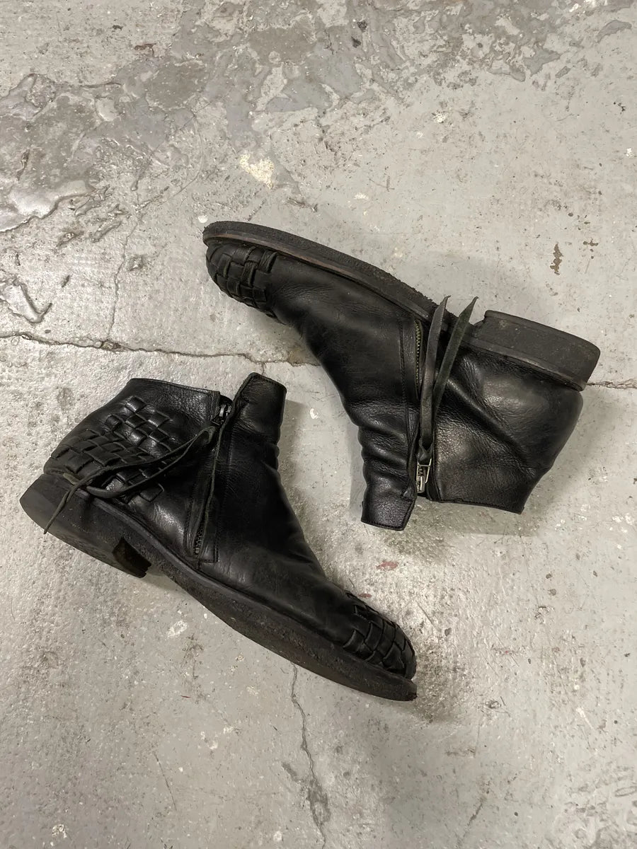 AW2003 Yohji Yamamoto Embossed Woven Black Leather Boots (44eu/us10) VtcrOWo 9