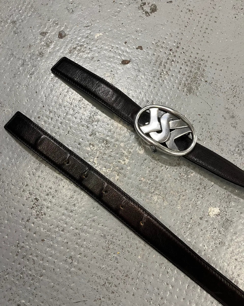 AW2003 Yves Saint Laurent Black Leather Logo Buckle Belt dirCvVd 4