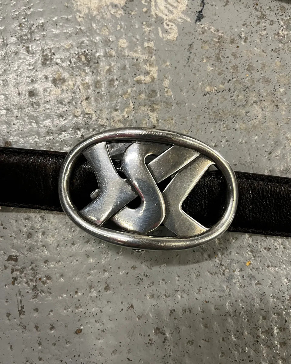 AW2003 Yves Saint Laurent Black Leather Logo Buckle Belt dirCvVd 5