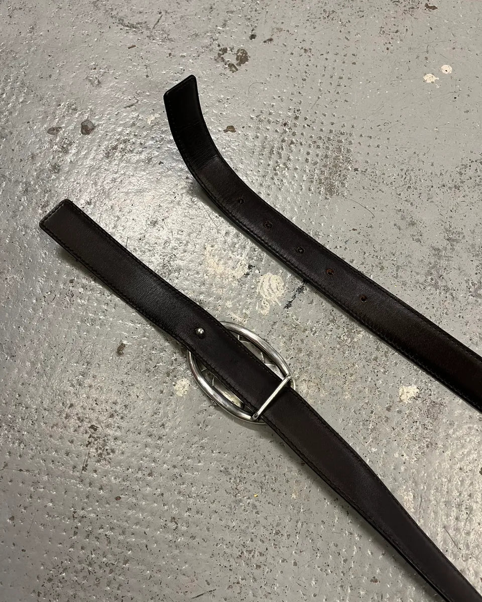 AW2003 Yves Saint Laurent Black Leather Logo Buckle Belt dirCvVd 6