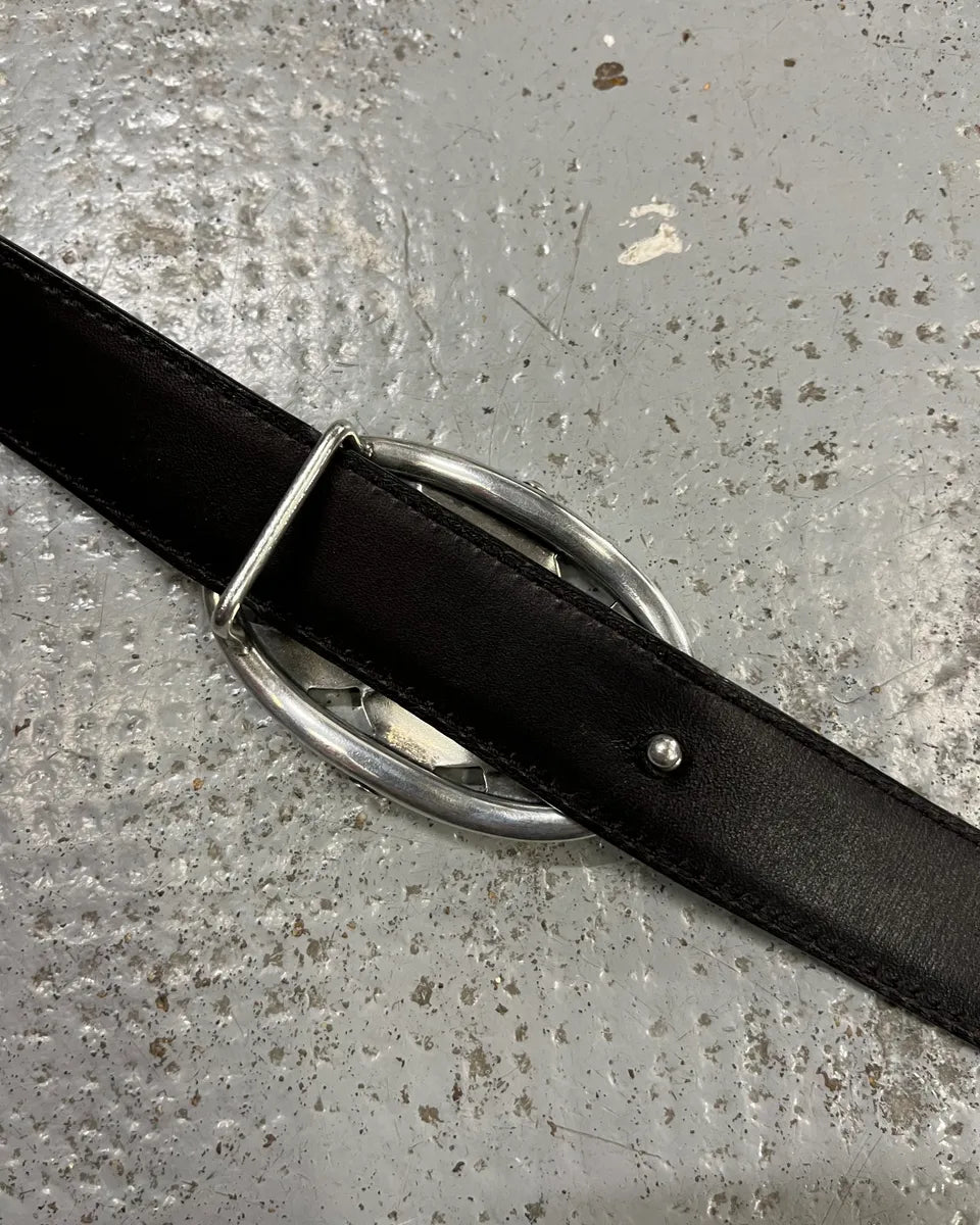 AW2003 Yves Saint Laurent Black Leather Logo Buckle Belt dirCvVd 7