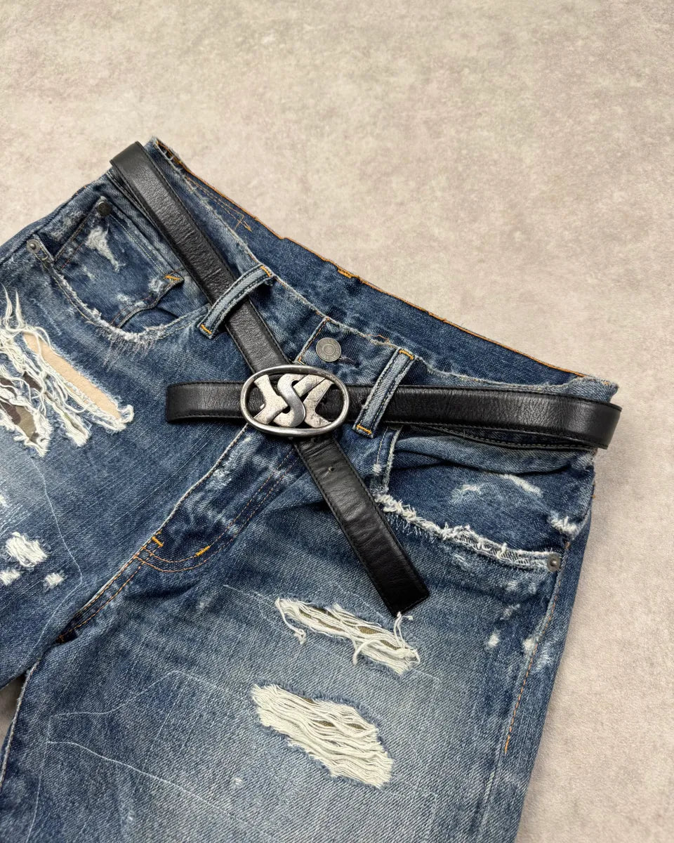 AW2003 Yves Saint Laurent Black Leather Logo Buckle Belt wXgWTHV 3