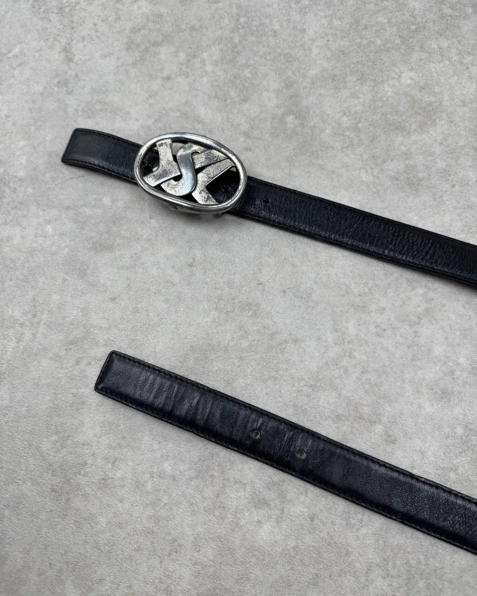 AW2003 Yves Saint Laurent Black Leather Logo Buckle Belt wXgWTHV 4