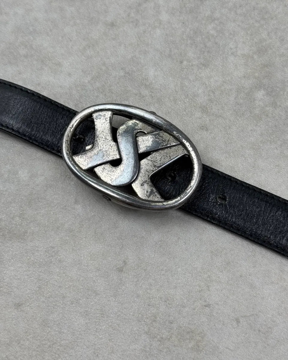 AW2003 Yves Saint Laurent Black Leather Logo Buckle Belt wXgWTHV 5