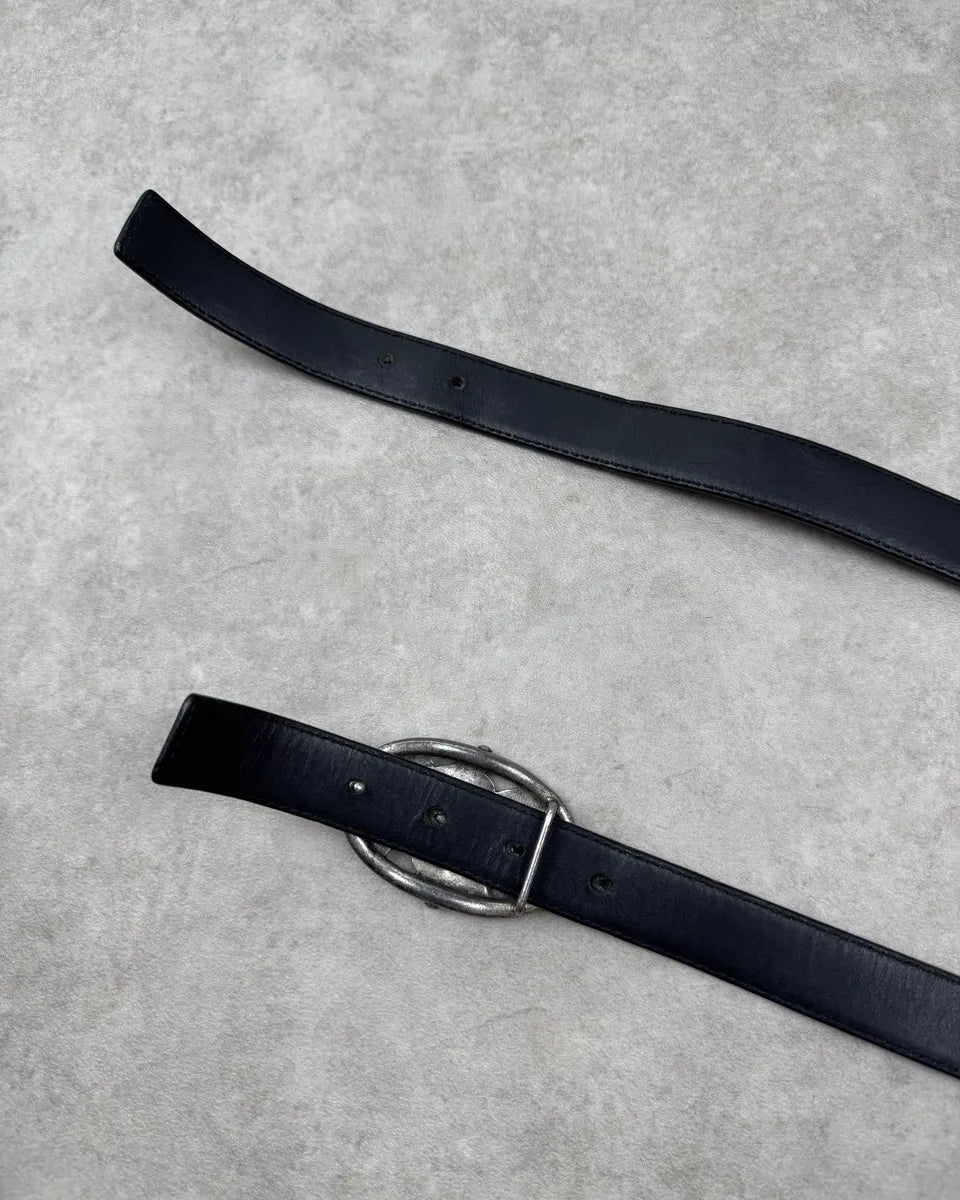 AW2003 Yves Saint Laurent Black Leather Logo Buckle Belt wXgWTHV 6