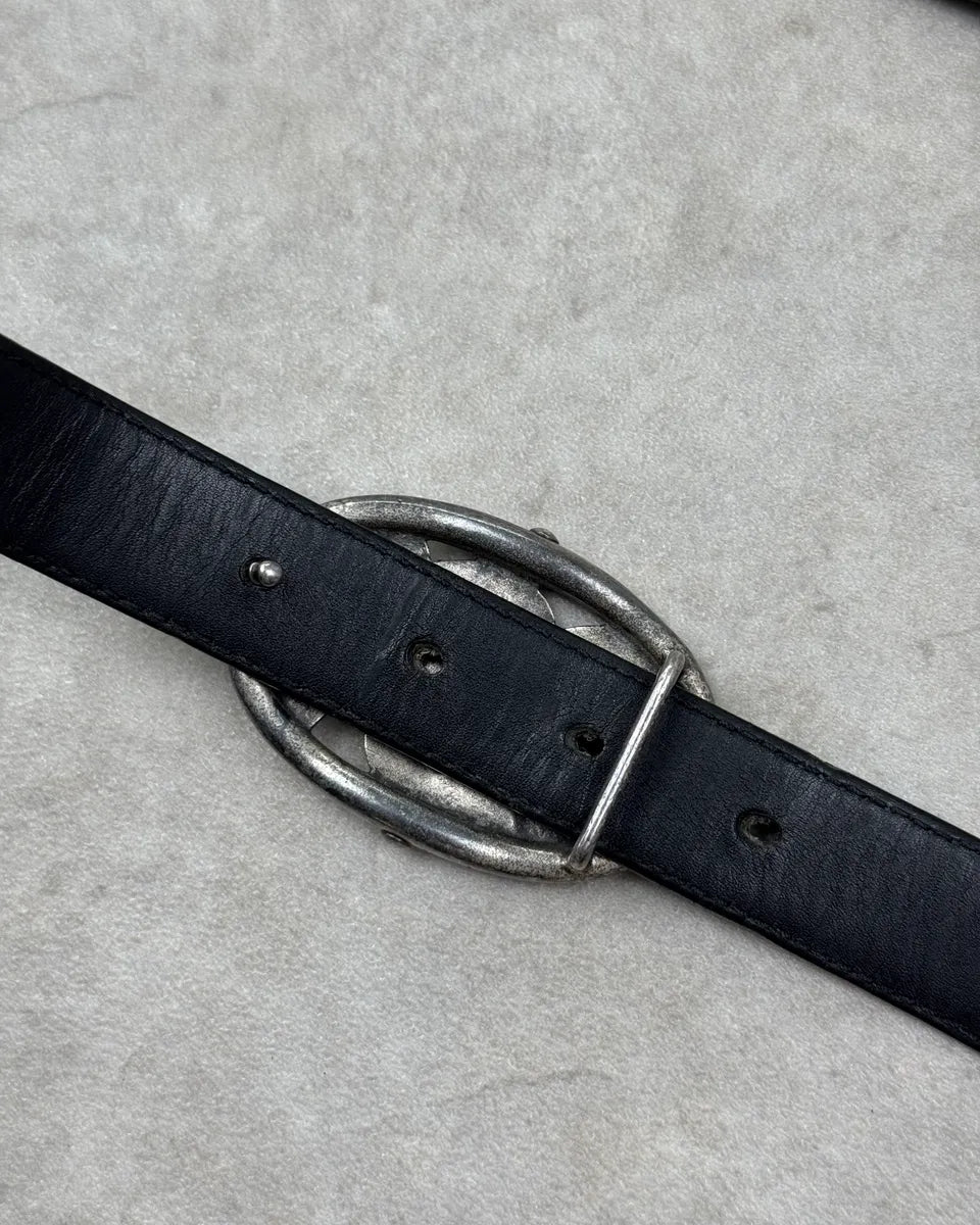 AW2003 Yves Saint Laurent Black Leather Logo Buckle Belt wXgWTHV 7