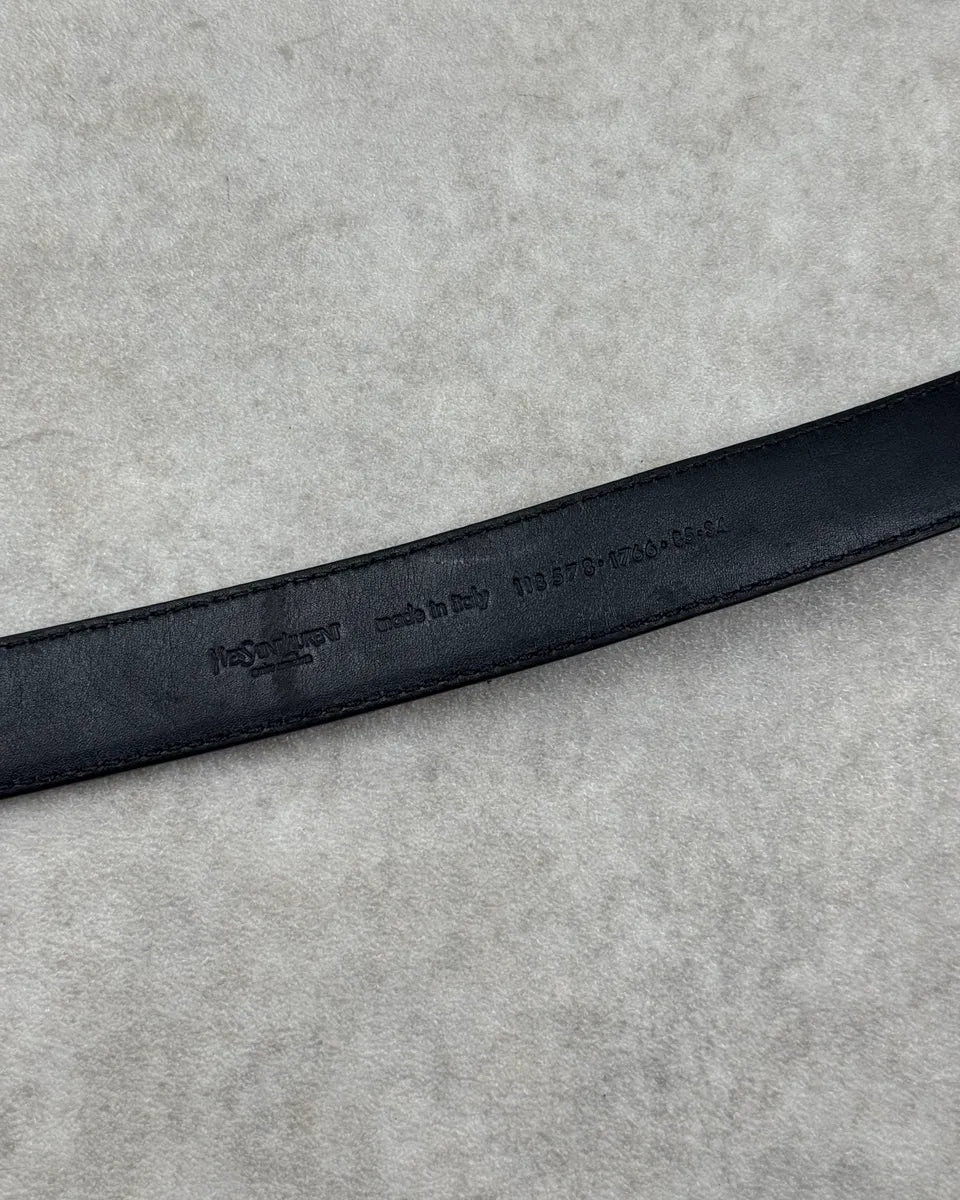 AW2003 Yves Saint Laurent Black Leather Logo Buckle Belt wXgWTHV 8