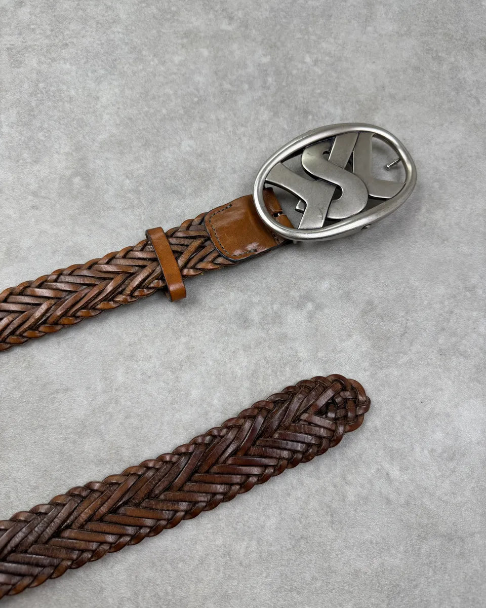 AW2003 Yves Saint Laurent Brown Braided Leather Buckle Belt NbcJoJb 4