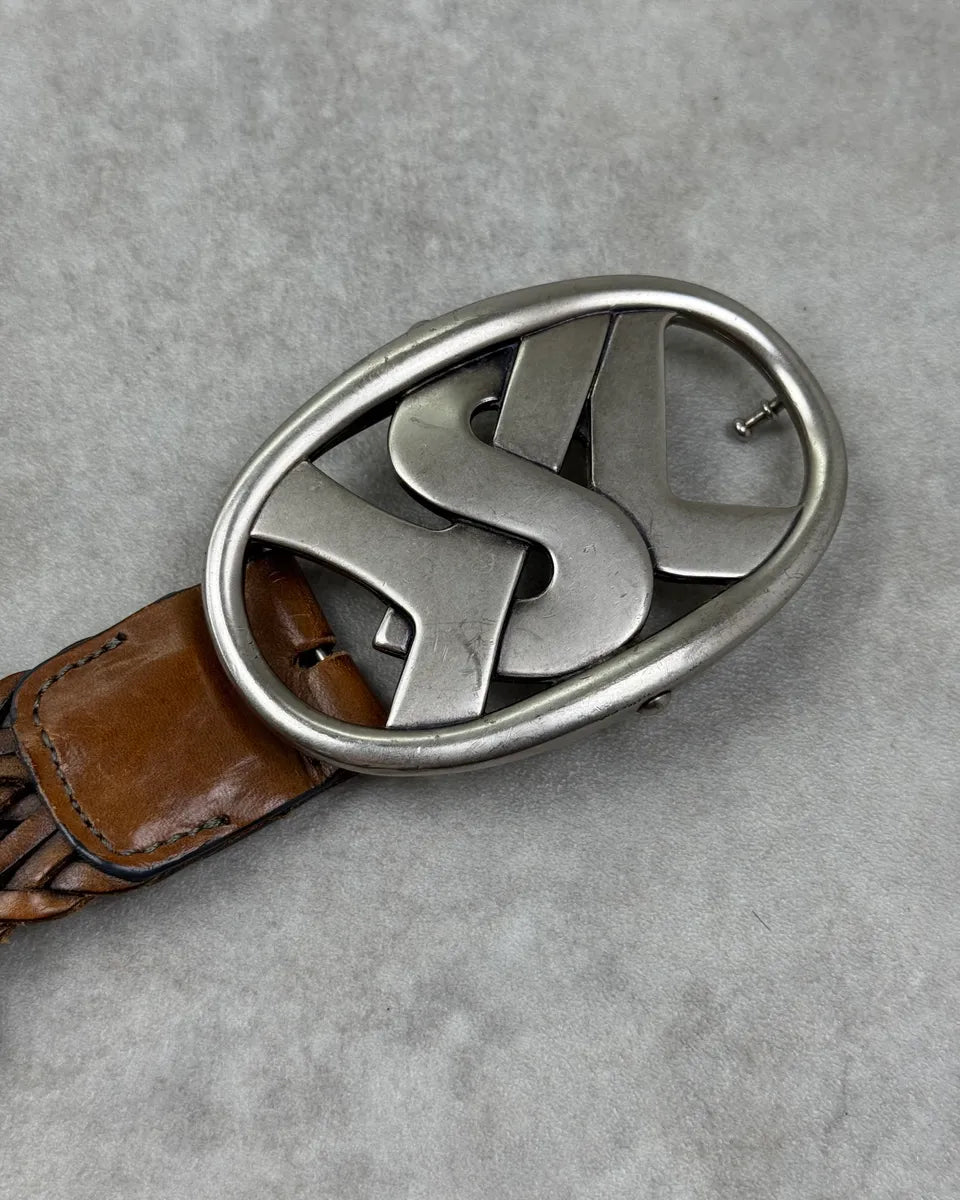 AW2003 Yves Saint Laurent Brown Braided Leather Buckle Belt NbcJoJb 5