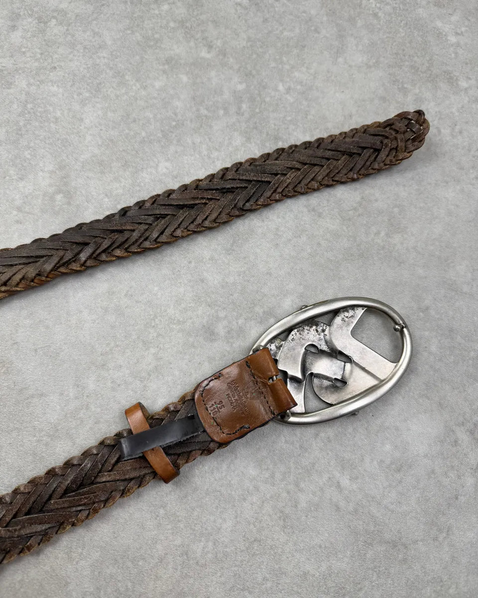 AW2003 Yves Saint Laurent Brown Braided Leather Buckle Belt NbcJoJb 6