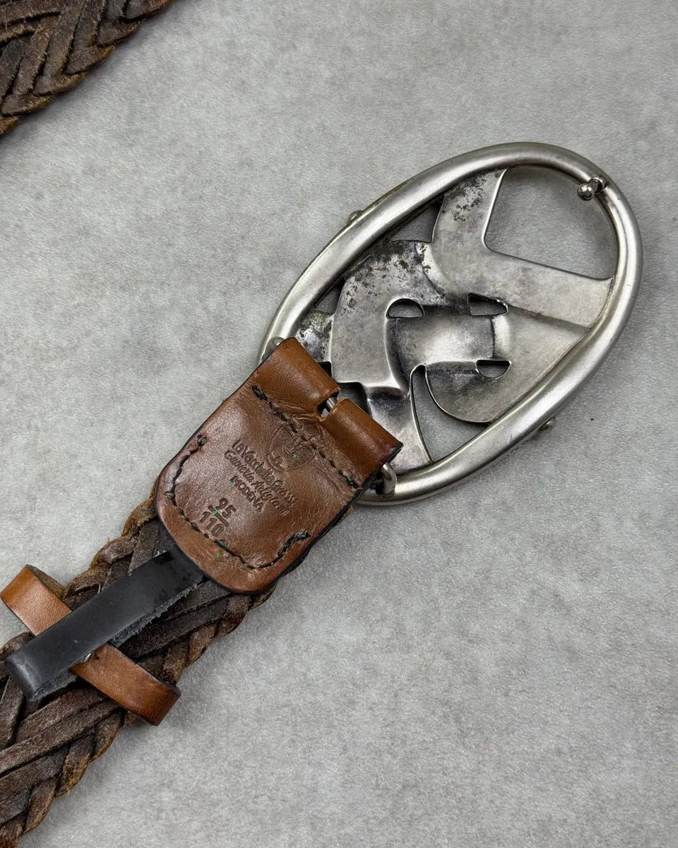 AW2003 Yves Saint Laurent Brown Braided Leather Buckle Belt NbcJoJb 7