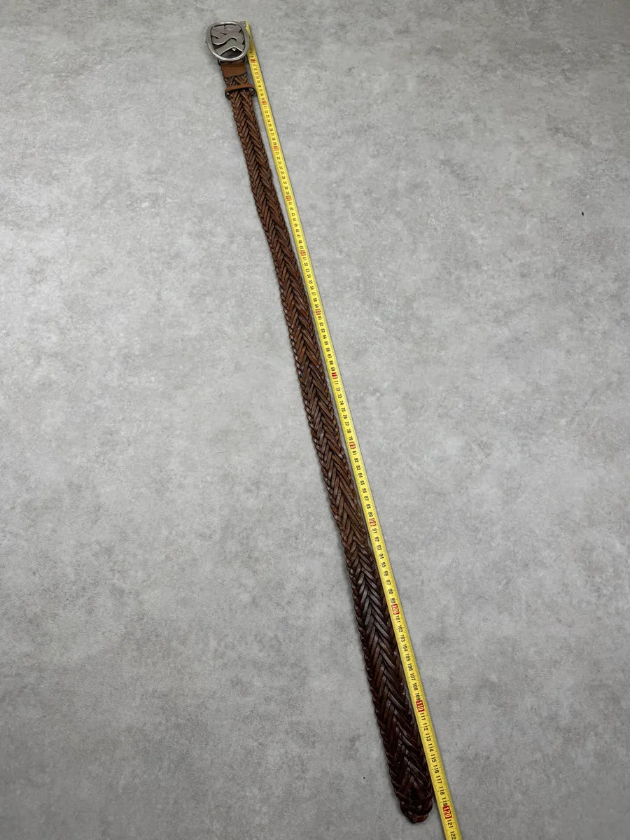 AW2003 Yves Saint Laurent Brown Braided Leather Buckle Belt NbcJoJb 8