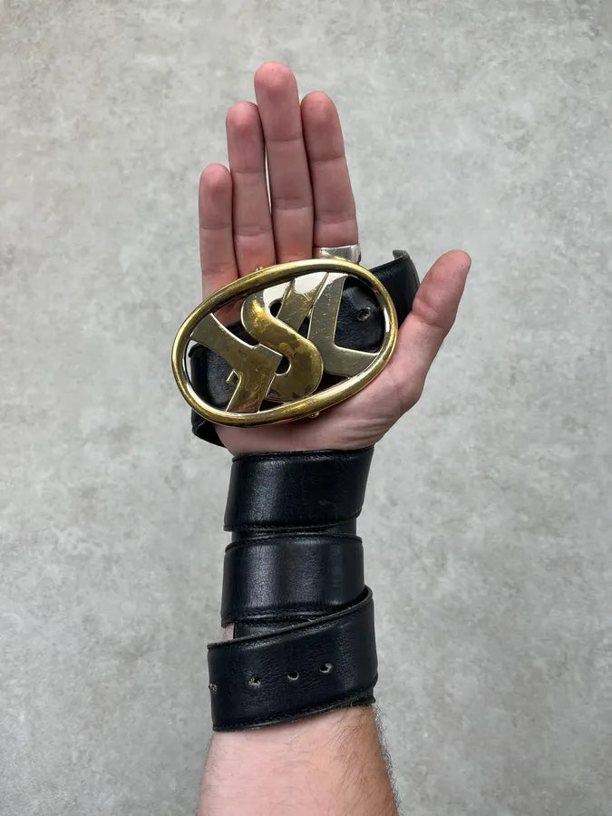 AW2003 Yves Saint Laurent Gold Buckle Black Leather Belt lckzstx 0