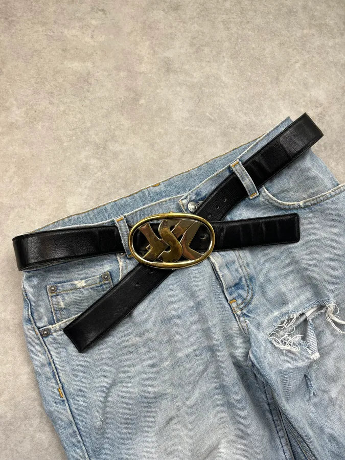AW2003 Yves Saint Laurent Gold Buckle Black Leather Belt lckzstx 3