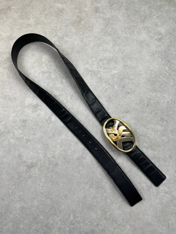 AW2003 Yves Saint Laurent Gold Buckle Black Leather Belt lckzstx 4