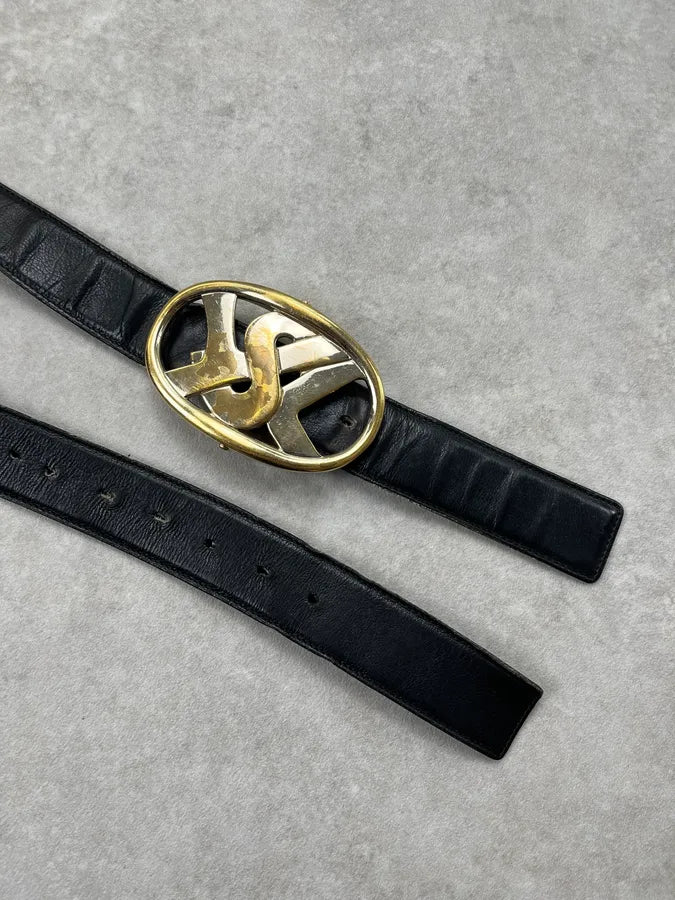 AW2003 Yves Saint Laurent Gold Buckle Black Leather Belt lckzstx 5