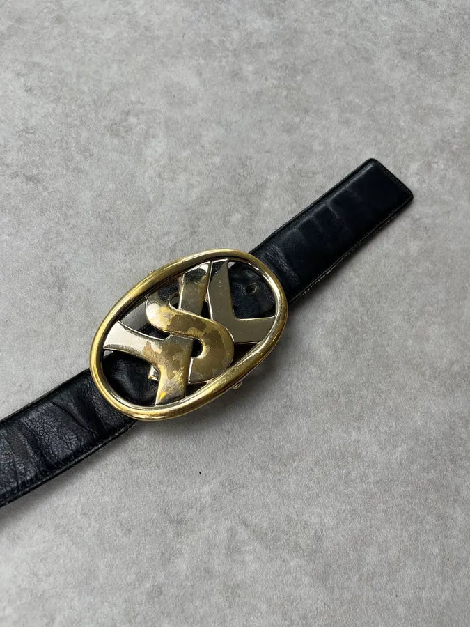 AW2003 Yves Saint Laurent Gold Buckle Black Leather Belt lckzstx 6