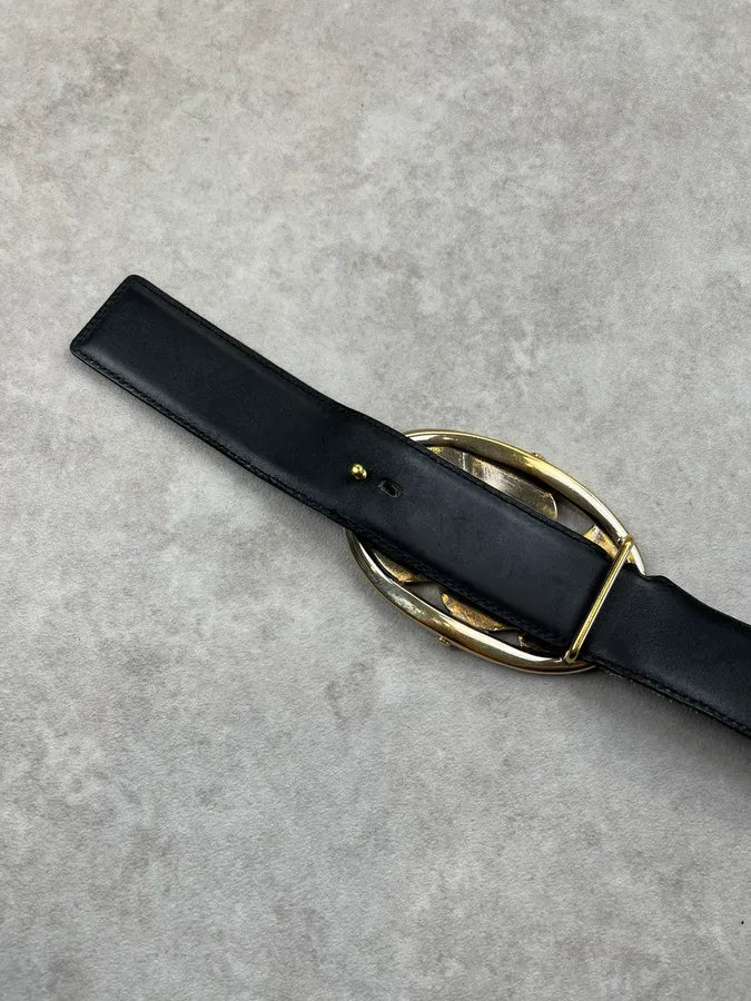 AW2003 Yves Saint Laurent Gold Buckle Black Leather Belt lckzstx 8