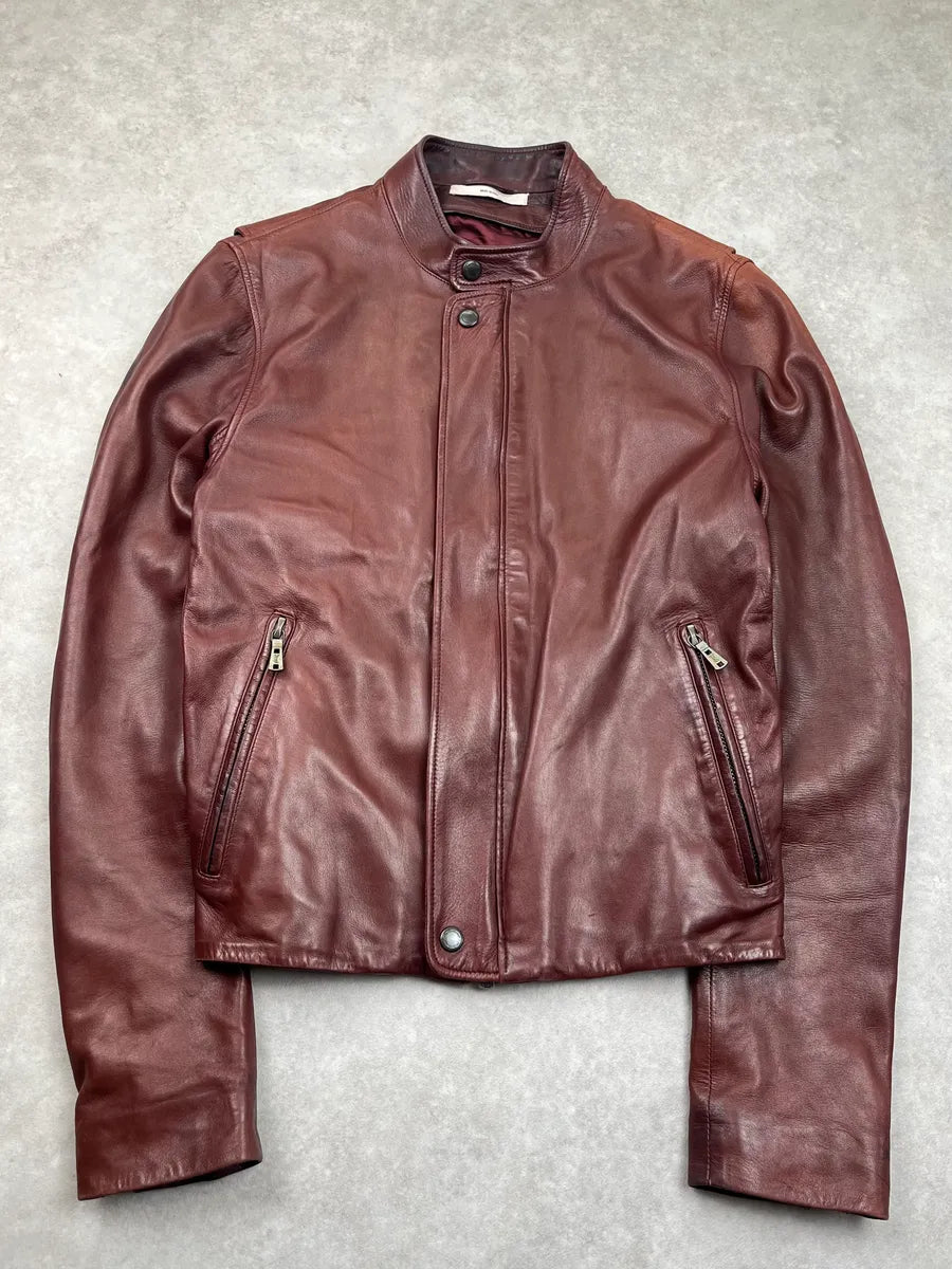 AW2003 Yves Saint Laurent Moto Brown Leather Jacket ONdUNZc 0